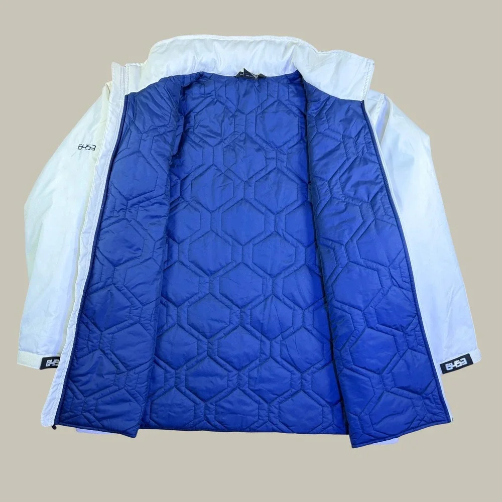 Nike 6.4.5.3. Mens XL White Insulated Full Zip Jacket Blue Quilted Lining Hooded